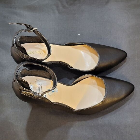 NINE WEST ALMOND TOE ADJUSTABLE BUCKLE ANKLE STRAP WEDGE - Picture 9 of 15